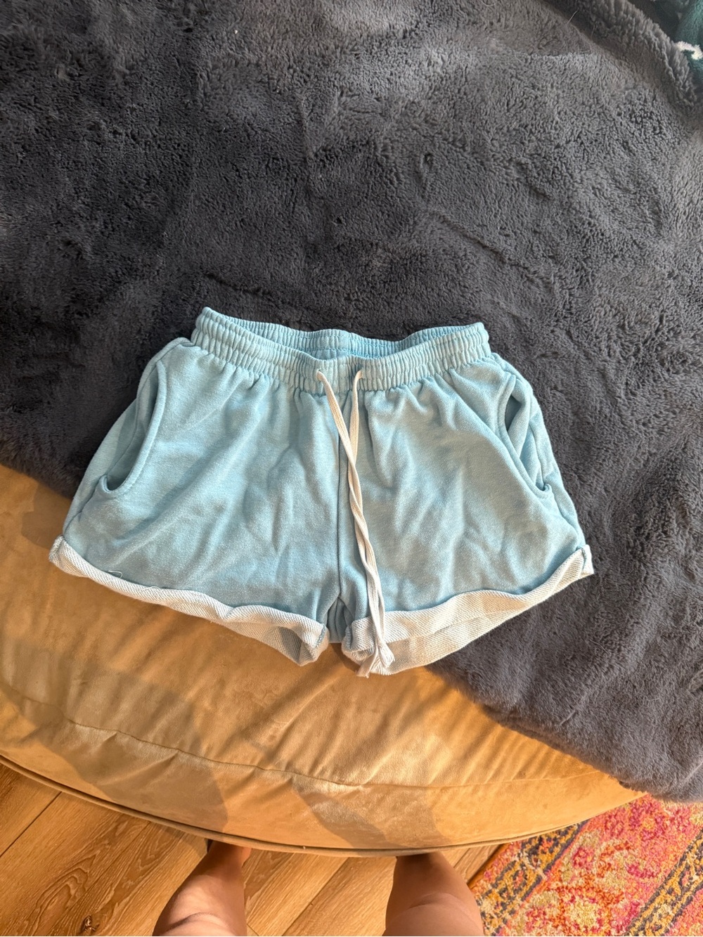 Women’s Light Blue Lounge Shorts with Drawstring